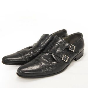 Vintage 90s Versace Black Leather Silver Buckle Pointed Toe Oxford Dress Shoes